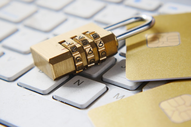 credit cards and lock on computer keys