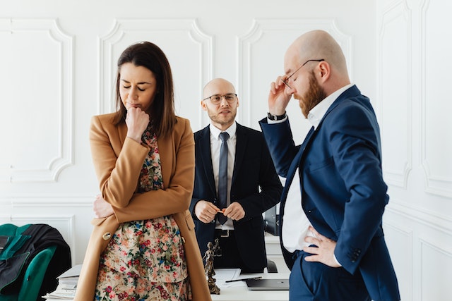 angry couple in lawyer office