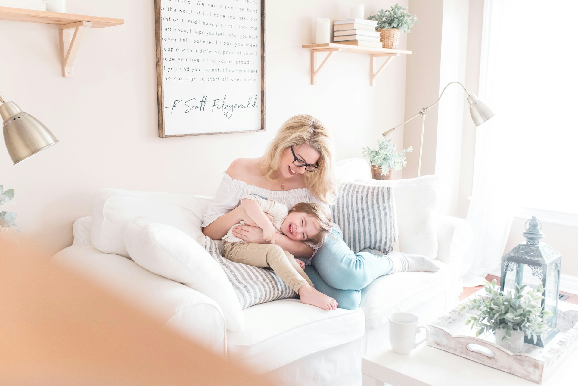 mother and child on couch